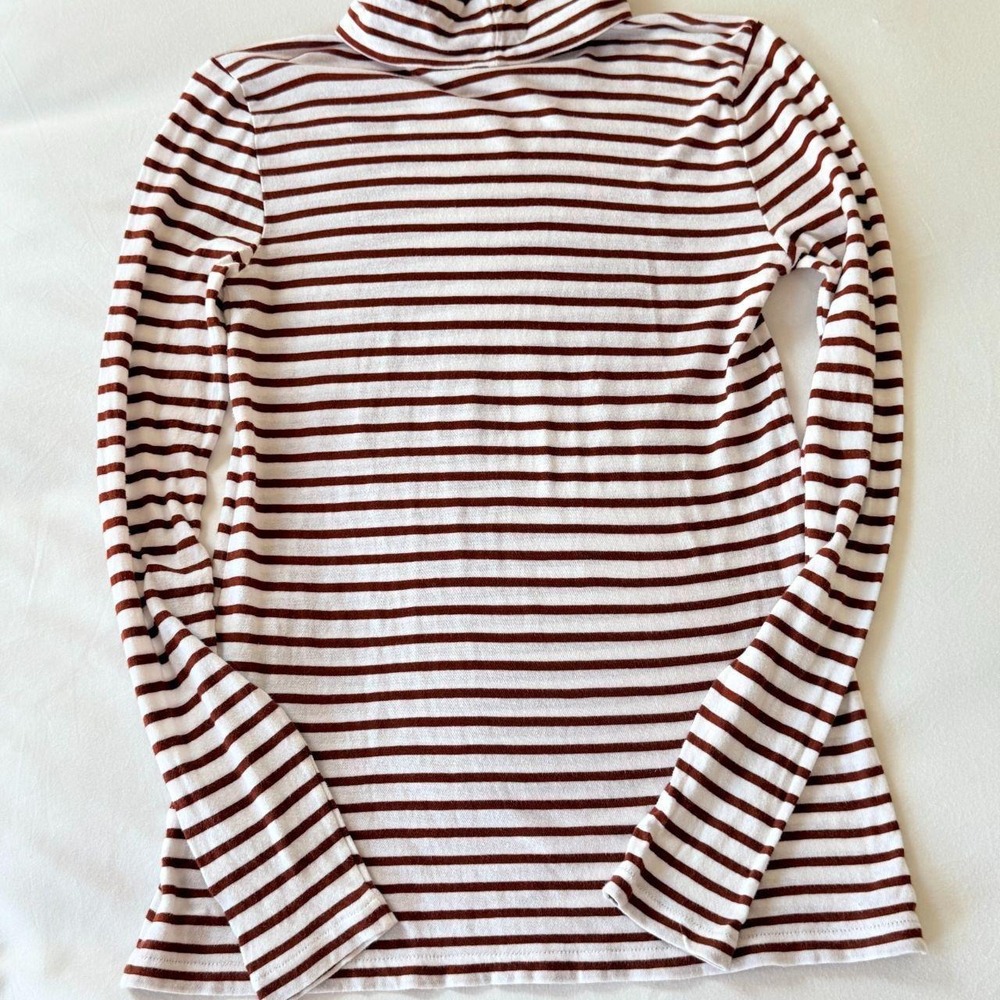 JCrew Womens Tissue Cotton Turtleneck Striped Long Sleeve Top Ivory Brown S